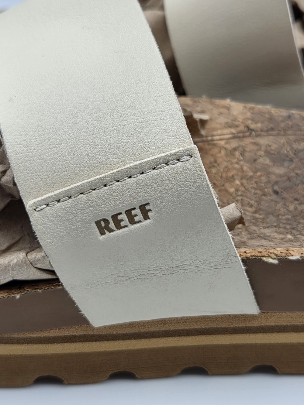 Reef Cushion Vista Hi Slide Sandal Women's Size 9 Vegan Leather Straps Tan Cream - Picture 5 of 8